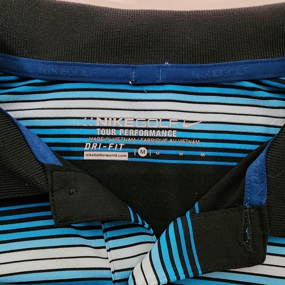 Nike Golf Tour Performance Dri-Fit Polo Shirt Men’s Med Black & Blue Striped - Picture 4 of 8
